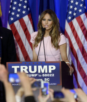 Melania Trump, wife of Republican presidential candidate Donald Trump, speaks after his victory in the South Carolina primary, at the Spartanburg Marriott in Spartanburg, S.C., on Saturday, Feb. 20, 2016. (Olivier Douliery/TNS)