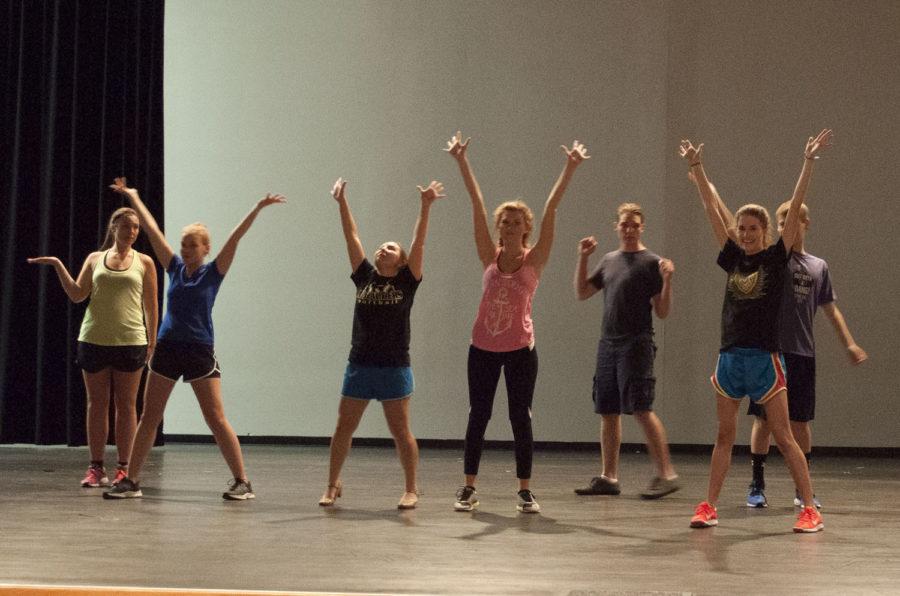 DANCE+rehearsals+for+the+musical+are+already+underway.+Senior+Erica+Lohman+is+assisting+director+Ms.+Davis+in+choreographing+and+teaching+the+dance+routines.+