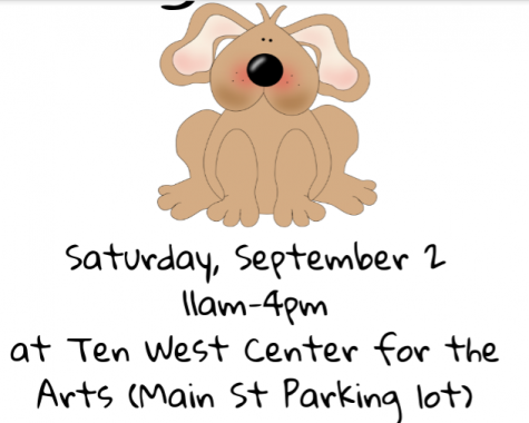 Picture of Dog Wash flyer which gives date of dog wash (9/2), time (11-4) and location (Ten West Center for the Arts) 