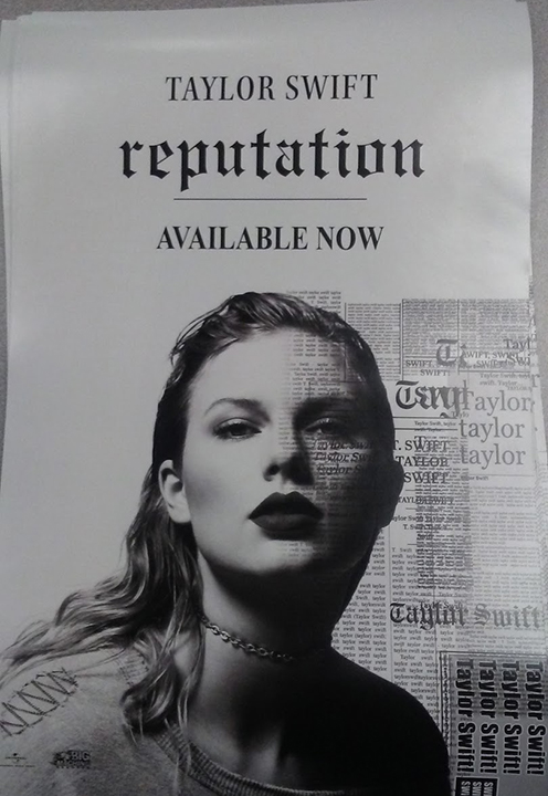 Close up picture of Taylor Swift with title of CD Reputation