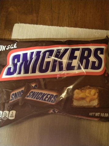 A bag of Snickers bars.