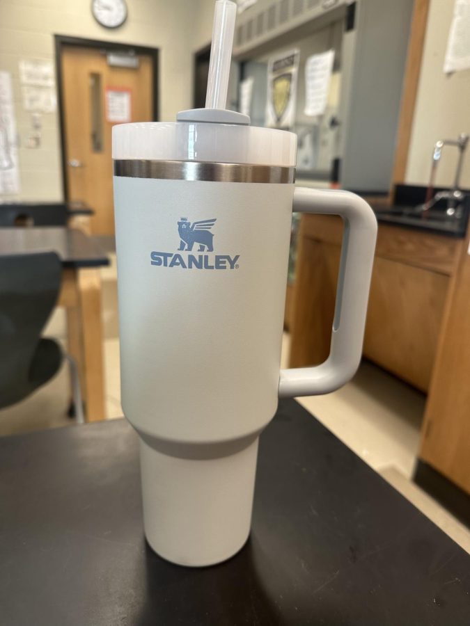 This is a 40oz Stanley Quencher H2.0 Flowstate tumbler, one of the currently-popular water bottles right now.
