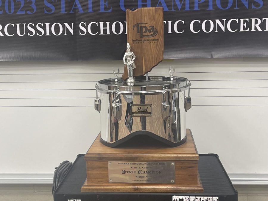 The traveling state champion drum for Indiana Percussion won by Mount Vernon High School for the year of 2023.
