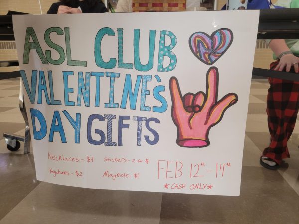 The ASL Club Valentines Day Gifts were a variety of items sold from February 12th to 14th to help fundraise for Mt. Vernon’s American Sign Language club.
