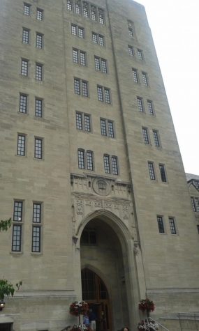 vertical photo of a tall building on the iu campus