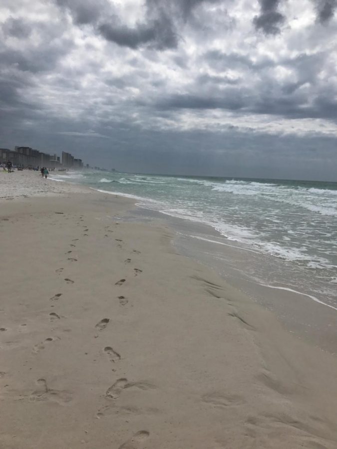 The beach with a cloudy sky.