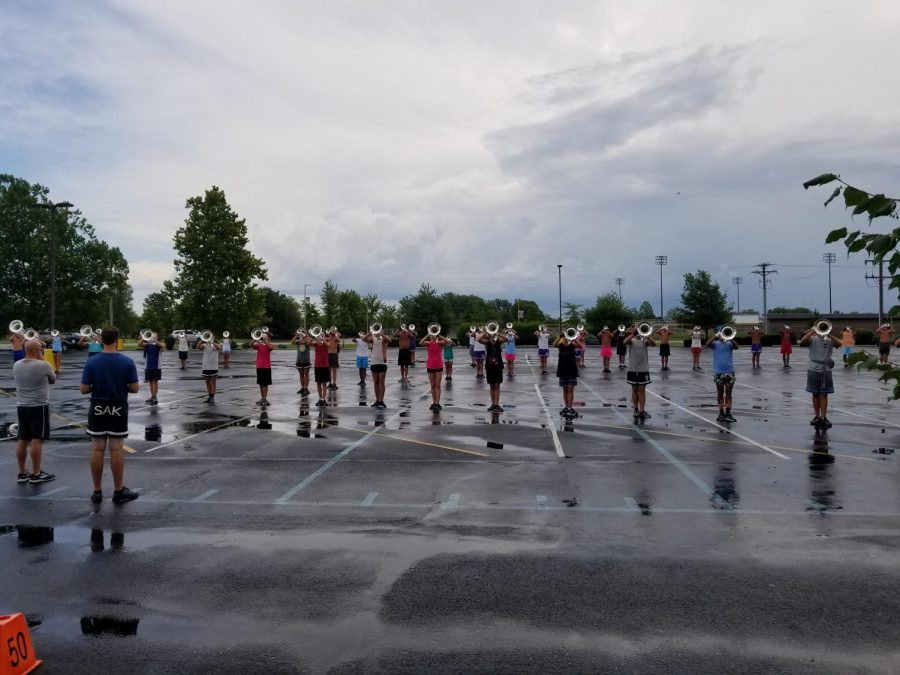 Phantom Regiment practicing on Mt. Vernon grounds.