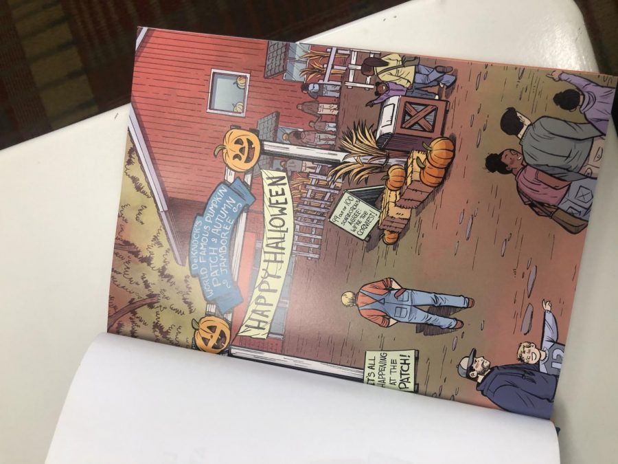 This page features a “Happy Halloween” banner and a man walking beneath it