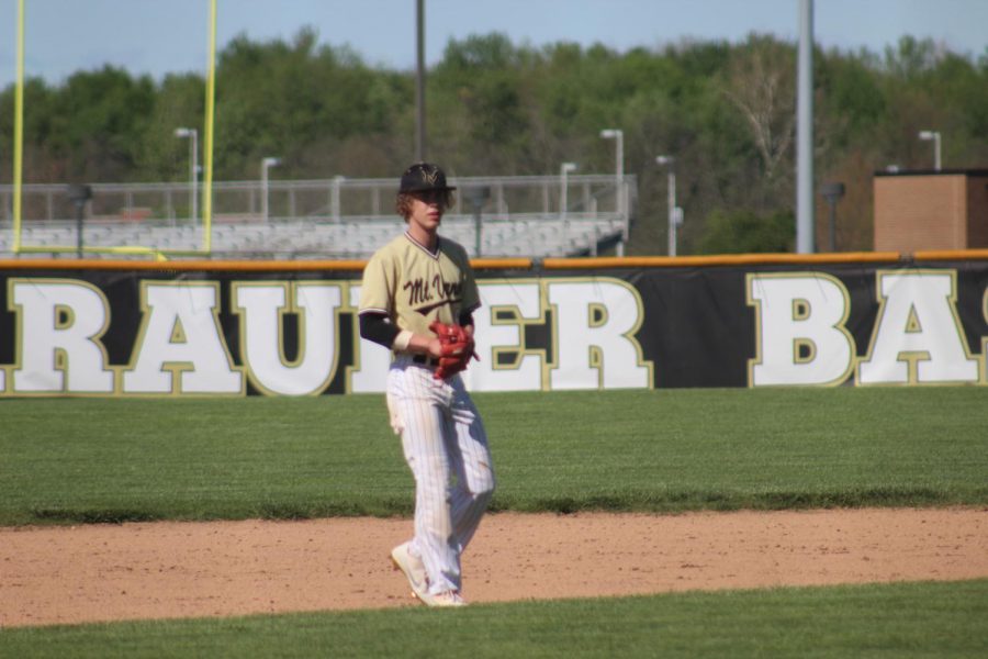 Junior Bryce Miller standing in outfield