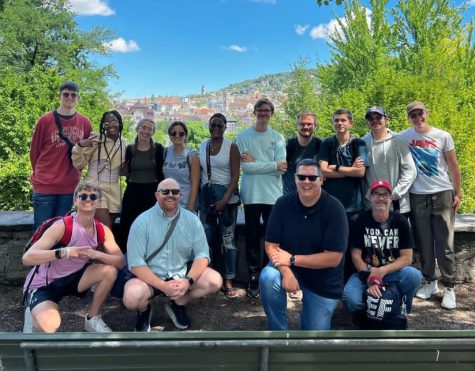 MVHS students and the chaperones posing for a photo.