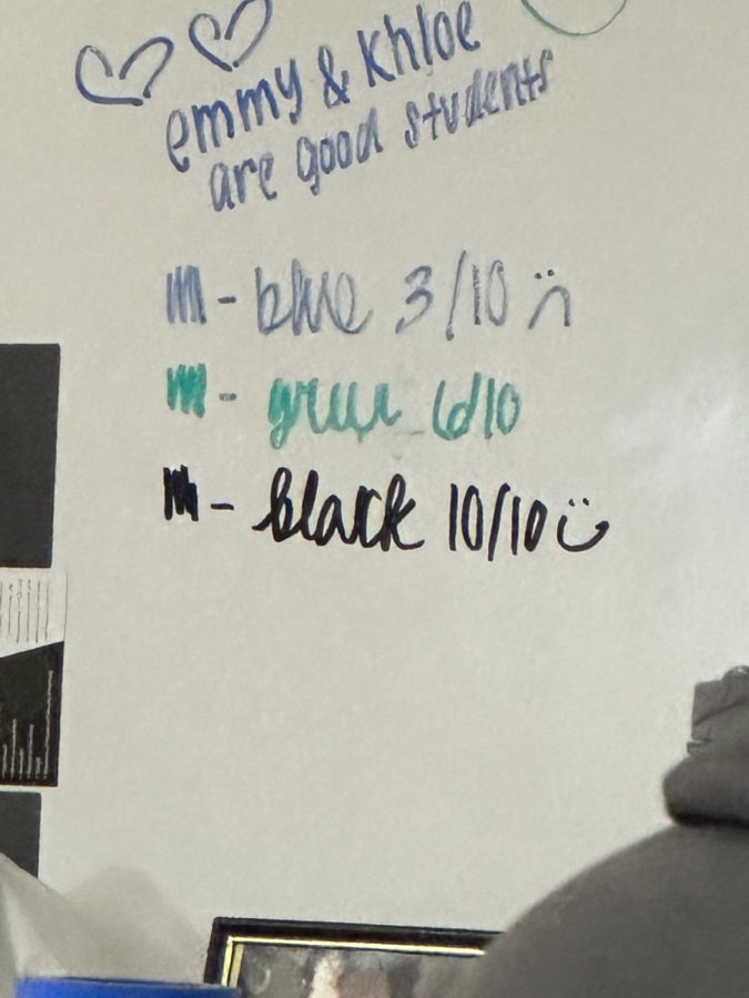 Students who wrote on a whiteboard in a teacher's classroom voluntarily wrote in cursive.
