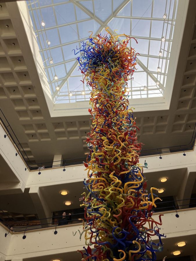 The “Fireworks of Glass” tower is 43 feet tall and 18,000 lb.