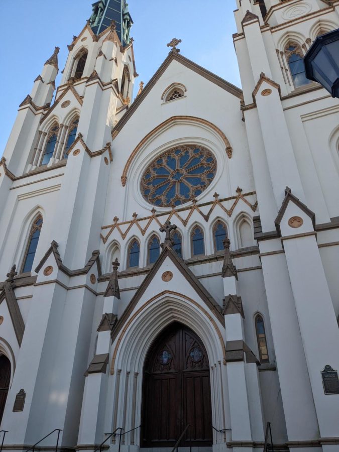 This is the Cathedral Basilica of St. John the Baptist. Construction of the church finished in 1839 and was dedicated by Bishop England. Today the church still has service everyday of the week and is also open to visitors wanting to learn more about the historic church. 
