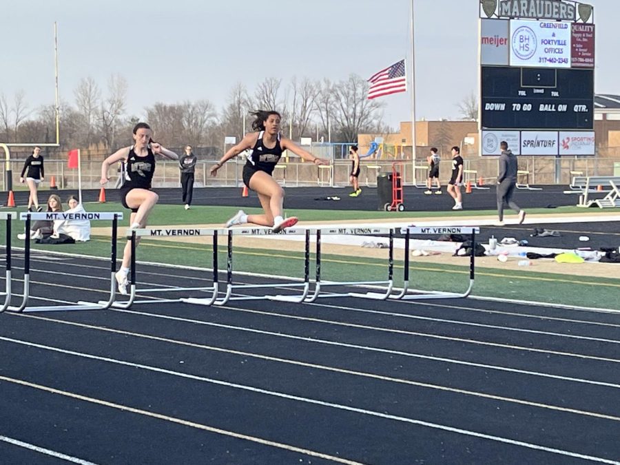  Mt. Vernon’s girls leading in the girls 300 meter hurdles