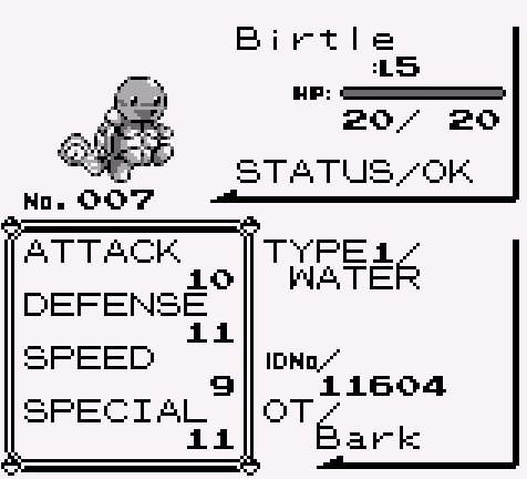 Birtle the Squirtle cannot hold an item and has no ability. He is from “Pokemon Blue,” the first generation of Pokemon.
