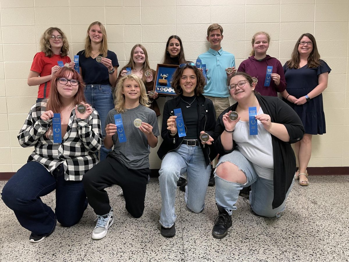 Members of the Mount Vernon High School spell bowl team who competed in the competition. Pictured left to right: Adriana Josephson, Claire Nicklin, Delainey Root, Penelope Dearth, Alexander Pearson, Amelia Rockhill, Alyson Zelencik, Nevaeh Weaver, Quinn Borror, Ella Hodnett, and Leaf Sexton.