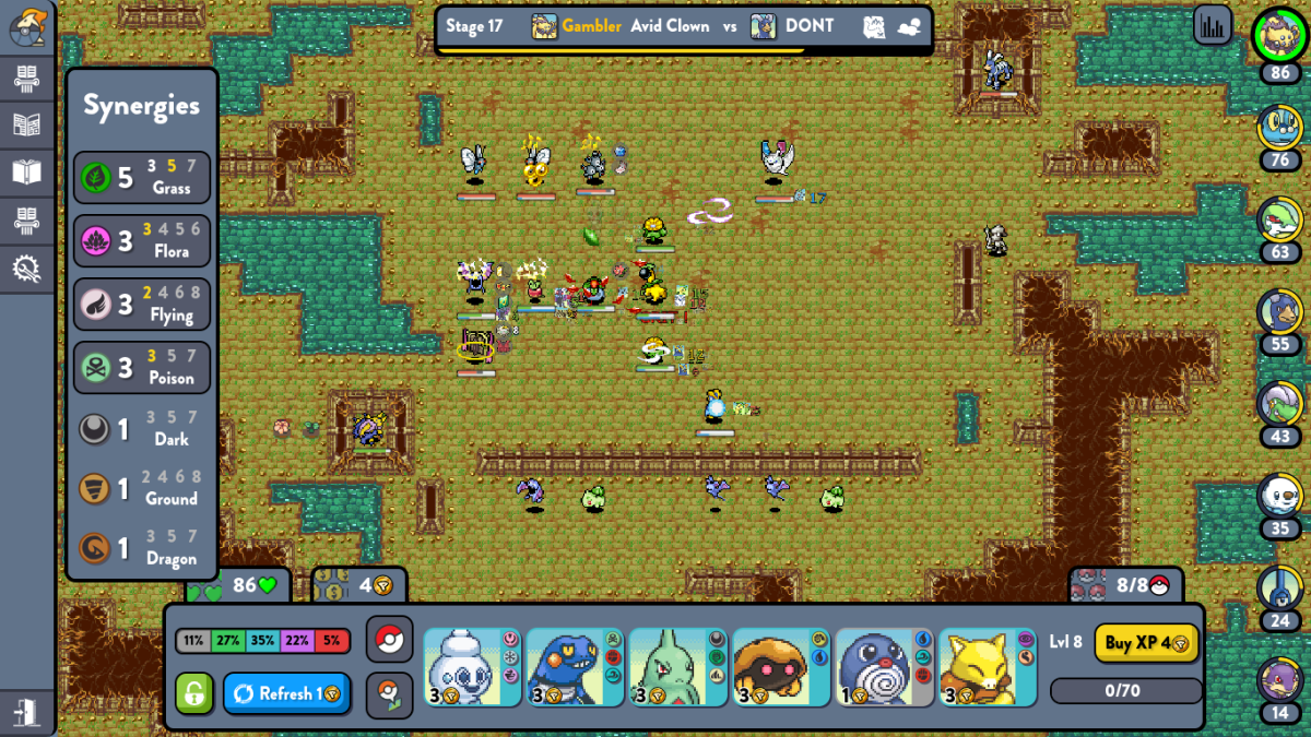 Gameplay of a grass team versus a bug team.