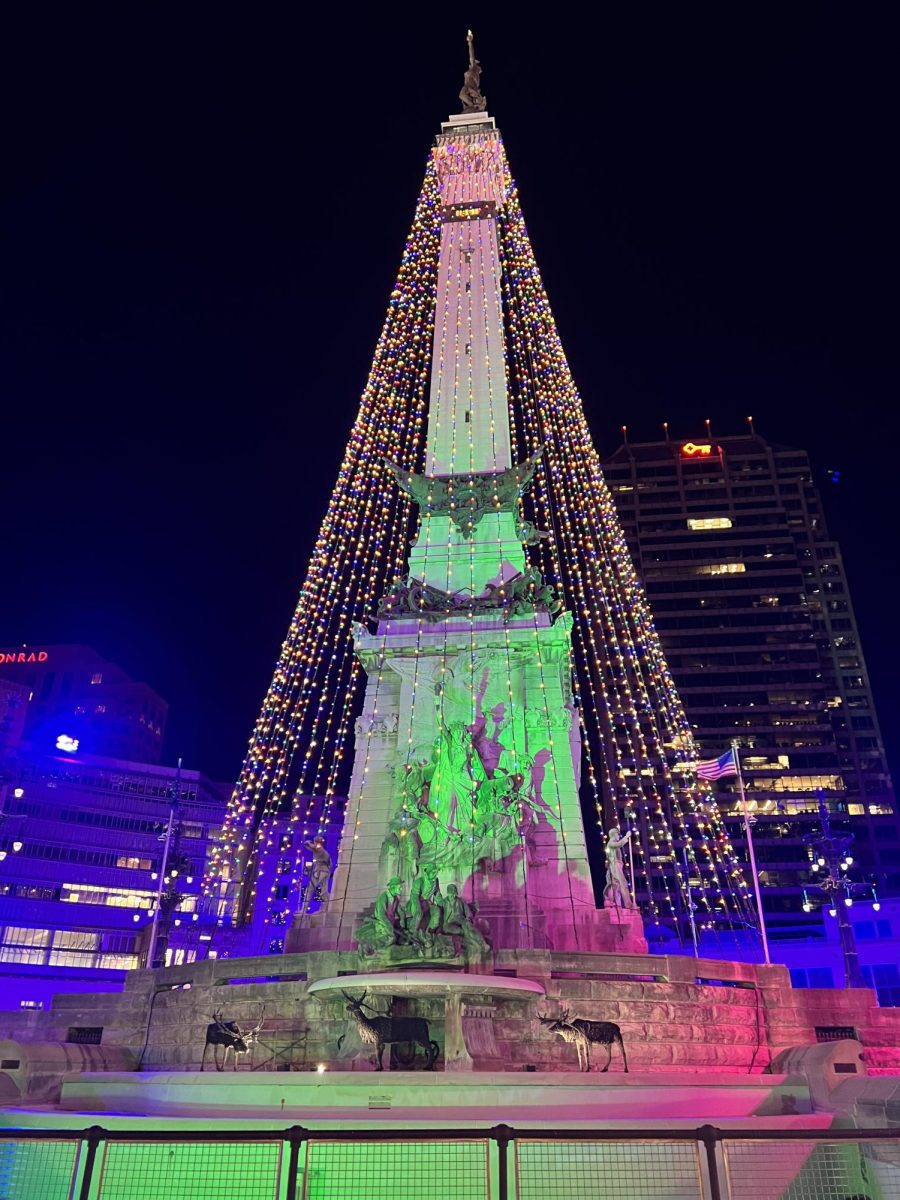 The Monument Circle at Christmas.
